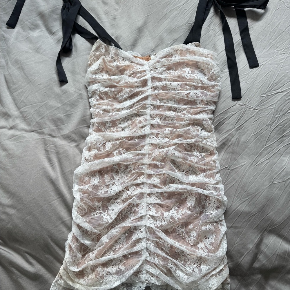 For Love And Lemons White Lace Mini Dress with Black Straps